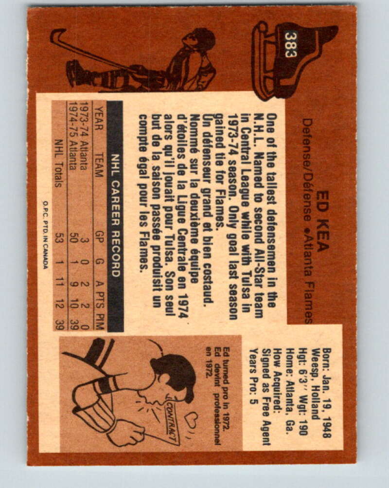 1975-76 O-Pee-Chee #383 Ed Kea RC Rookie Atlanta Flames V6887