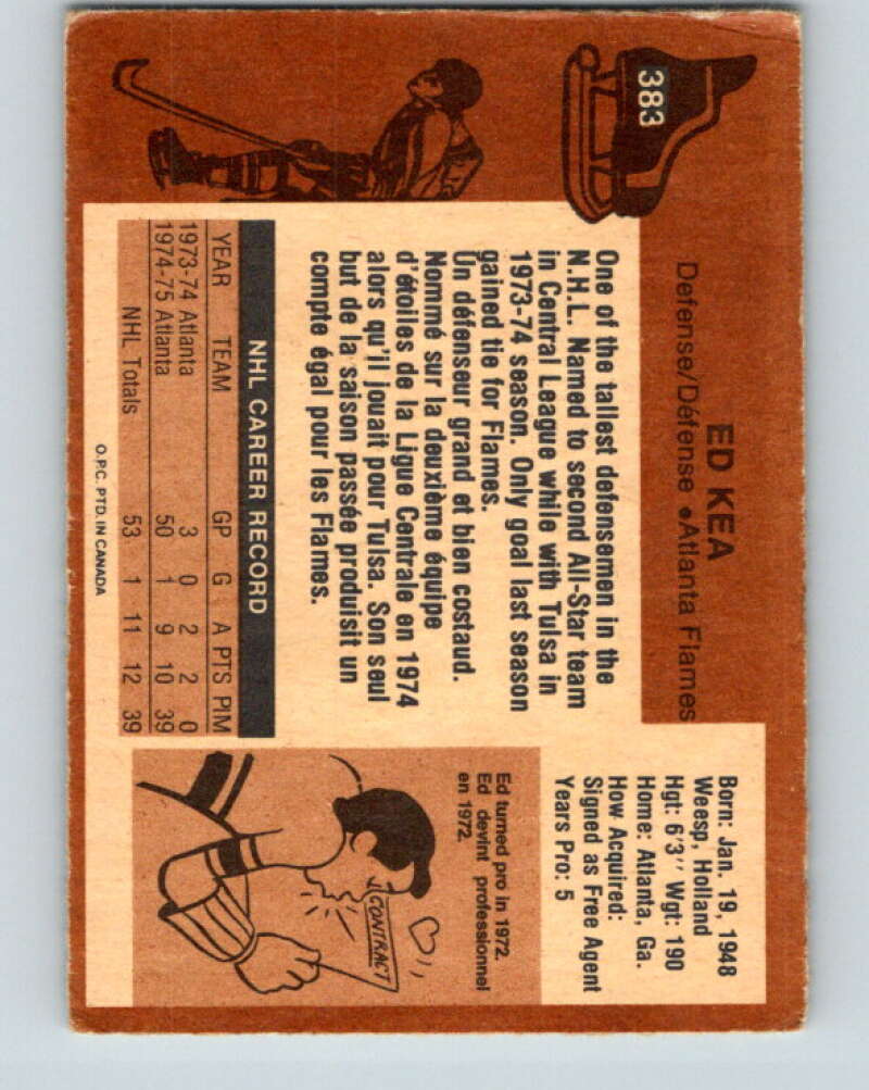 1975-76 O-Pee-Chee #383 Ed Kea RC Rookie Atlanta Flames V6888