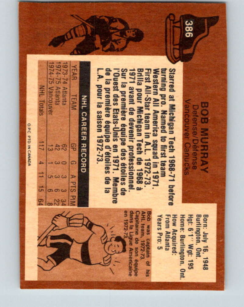 1975-76 O-Pee-Chee #386 Bob Murray Vancouver Canucks V6897