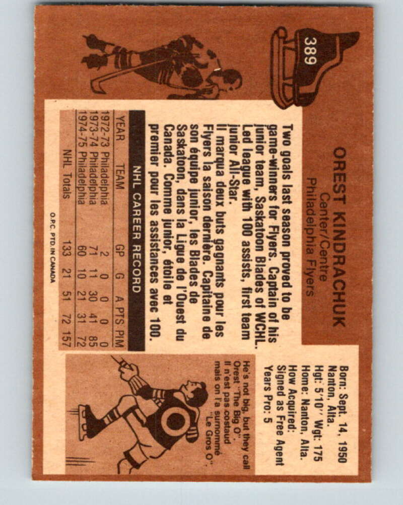 1975-76 O-Pee-Chee #389 Orest Kindrachuk Philadelphia Flyers V6903