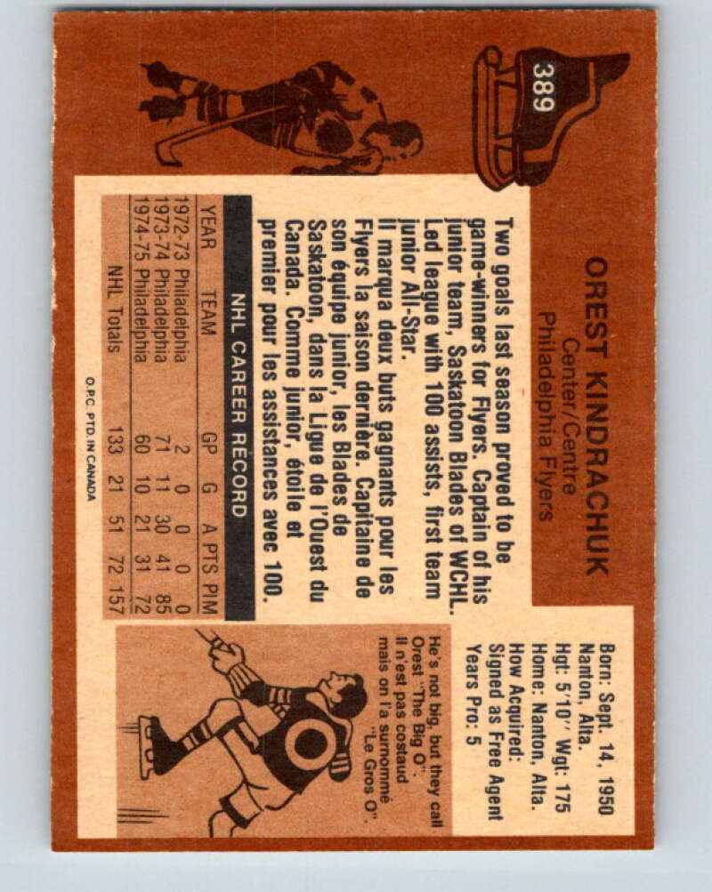 1975-76 O-Pee-Chee #389 Orest Kindrachuk Philadelphia Flyers V6904