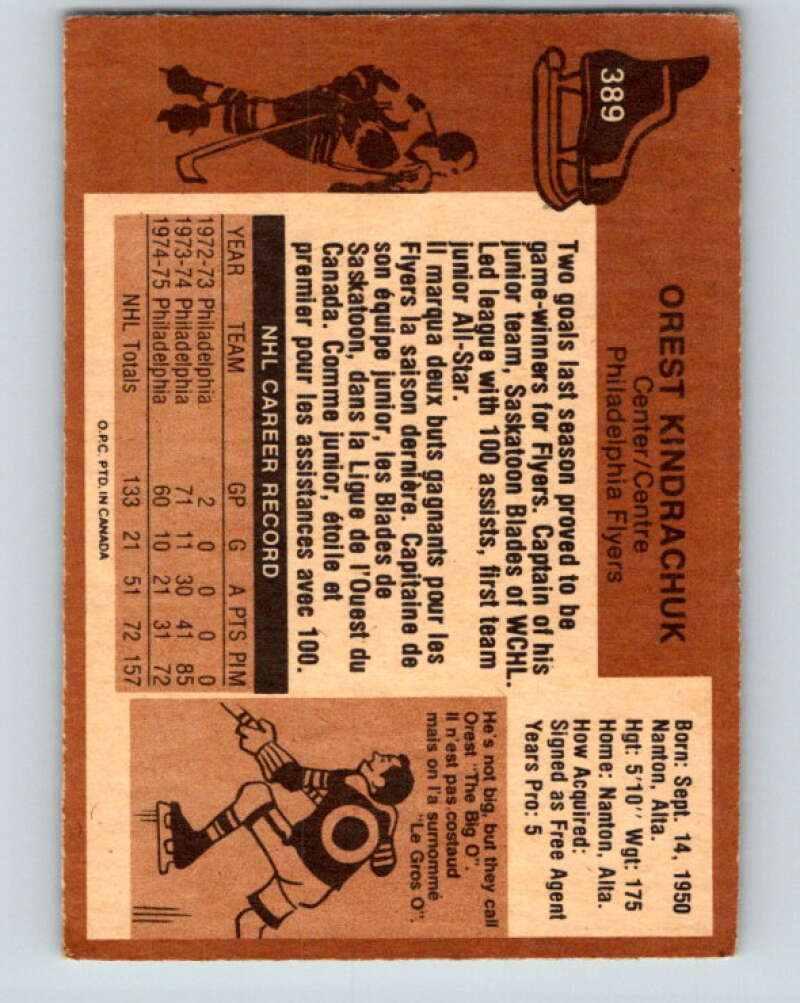 1975-76 O-Pee-Chee #389 Orest Kindrachuk Philadelphia Flyers V6906