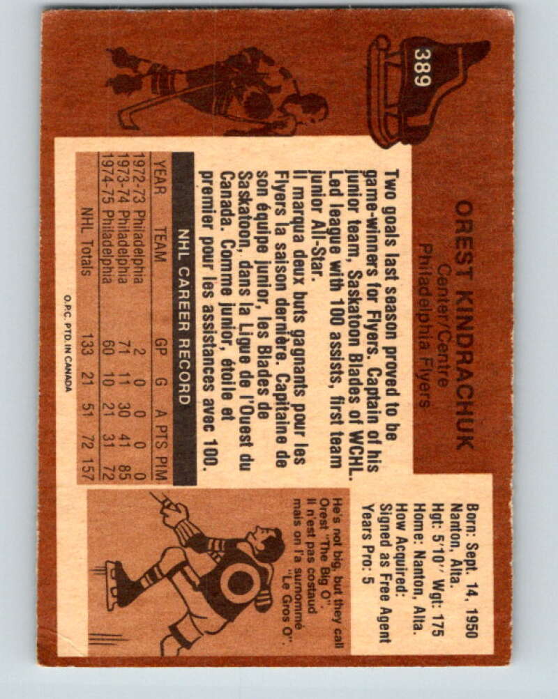 1975-76 O-Pee-Chee #389 Orest Kindrachuk Philadelphia Flyers V6907