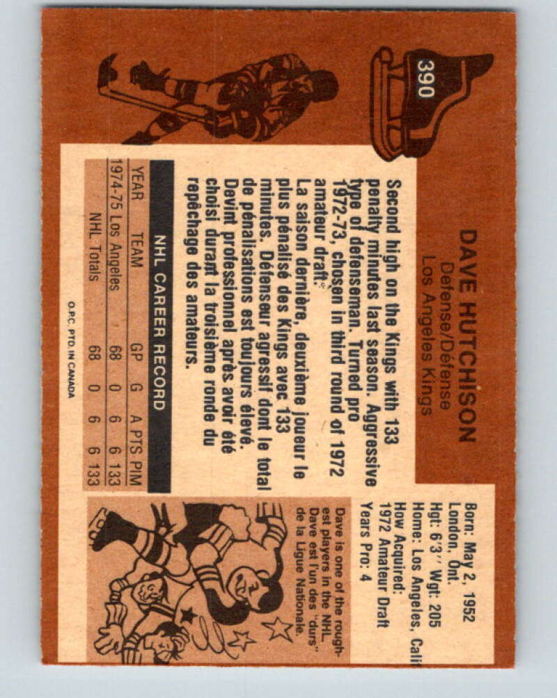 1975-76 O-Pee-Chee #390 Dave Hutchison RC Rookie Los Angeles Kings V6910