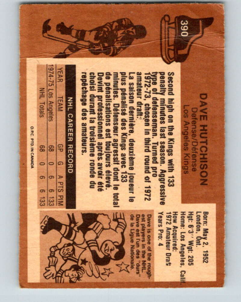 1975-76 O-Pee-Chee #390 Dave Hutchison RC Rookie Los Angeles Kings V6911