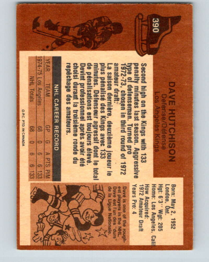 1975-76 O-Pee-Chee #390 Dave Hutchison RC Rookie Los Angeles Kings V6912
