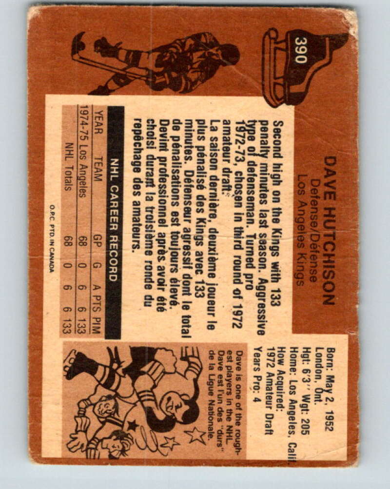 1975-76 O-Pee-Chee #390 Dave Hutchison RC Rookie Los Angeles Kings V6913
