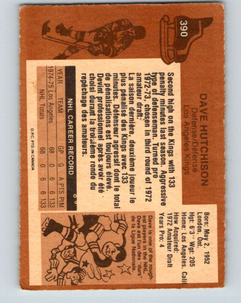 1975-76 O-Pee-Chee #390 Dave Hutchison RC Rookie Los Angeles Kings V6915