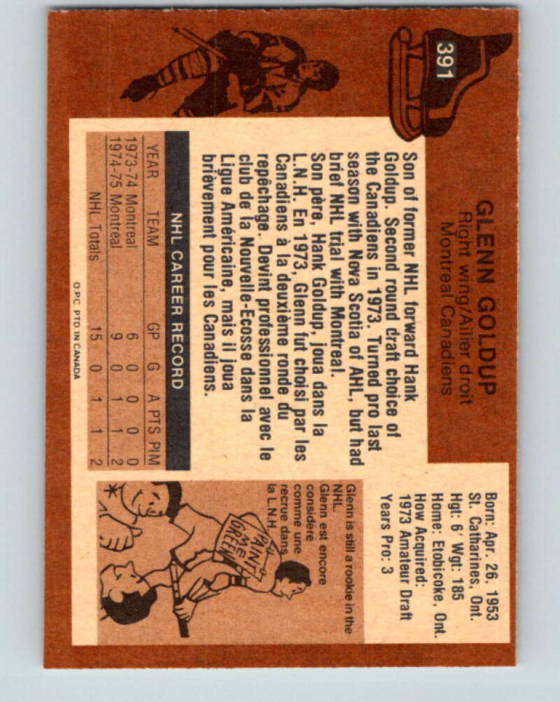 1975-76 O-Pee-Chee #391 Glenn Goldup Montreal Canadiens V6916