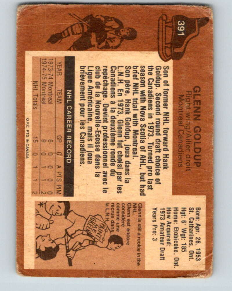 1975-76 O-Pee-Chee #391 Glenn Goldup Montreal Canadiens V6918