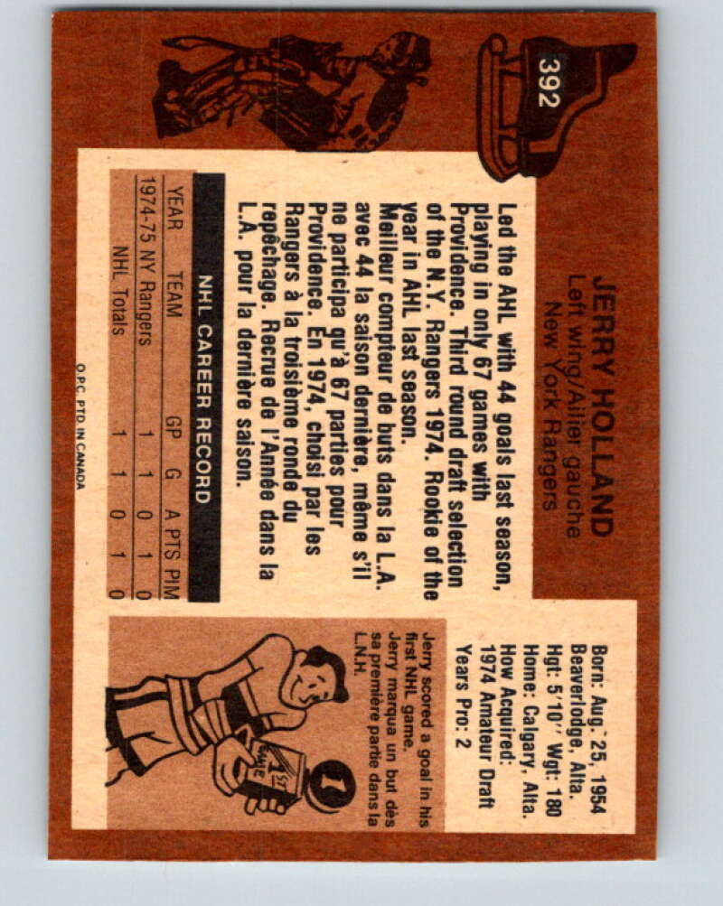 1975-76 O-Pee-Chee #392 Jerry Holland RC Rookie New York Rangers V6923