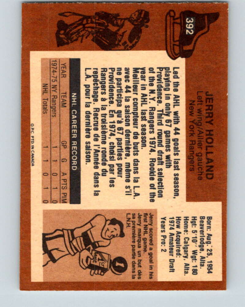 1975-76 O-Pee-Chee #392 Jerry Holland RC Rookie New York Rangers V6924