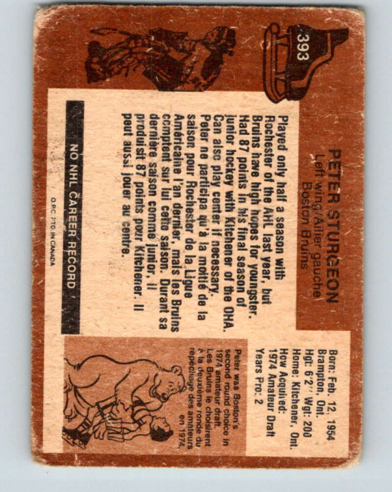 1975-76 O-Pee-Chee #393 Peter Sturgeon RC Rookie Boston Bruins V6927