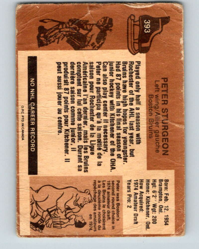 1975-76 O-Pee-Chee #393 Peter Sturgeon RC Rookie Boston Bruins V6928