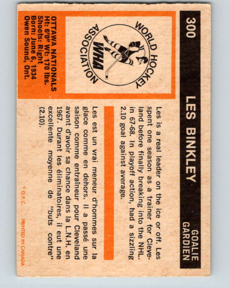1972-73 WHA O-Pee-Chee #300 Les Binkley Ottawa Nationals V6945