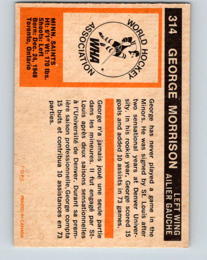 1972-73 WHA O-Pee-Chee #314 George Morrison Minnesota Saints V6965
