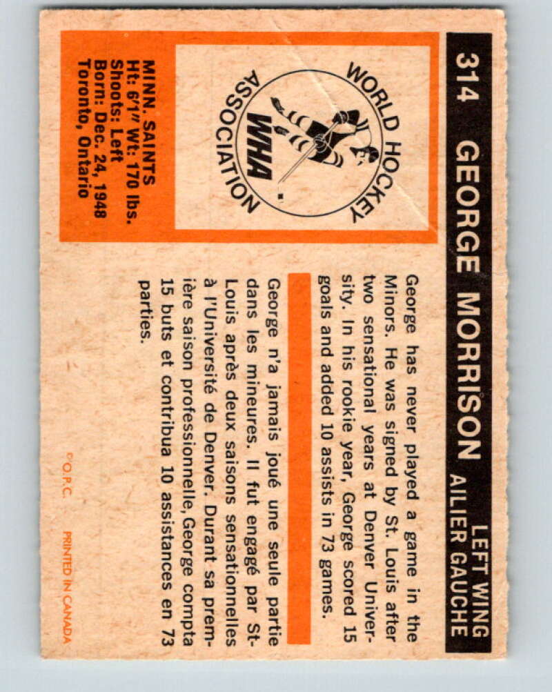 1972-73 WHA O-Pee-Chee #314 George Morrison Minnesota Saints V6966