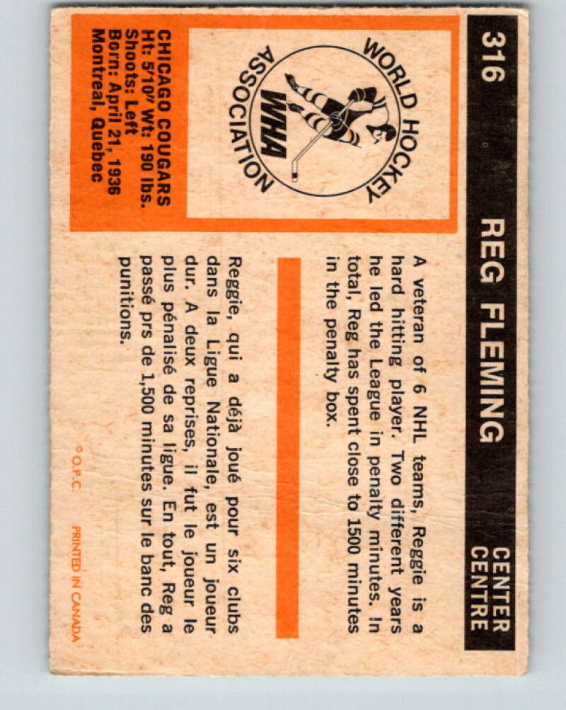 1972-73 WHA O-Pee-Chee #316 Reg Fleming Chicago Cougars V6970