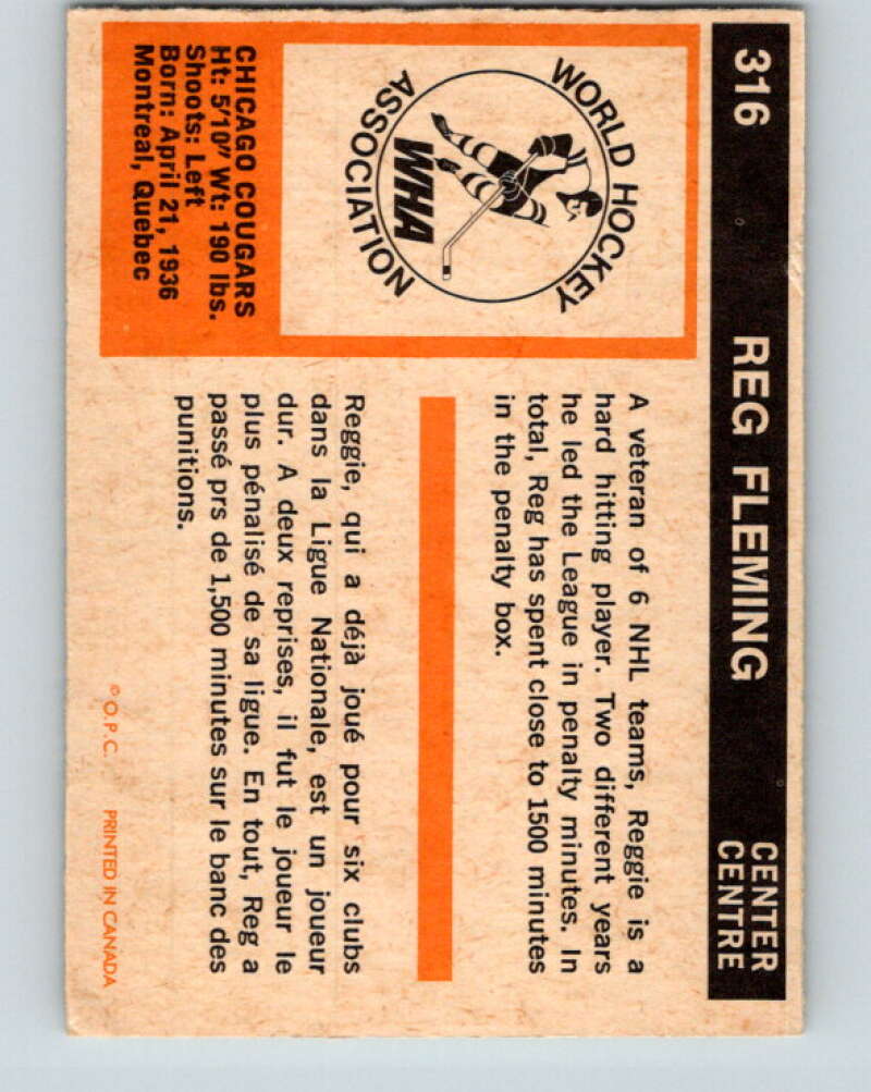 1972-73 WHA O-Pee-Chee #316 Reg Fleming Chicago Cougars V6971