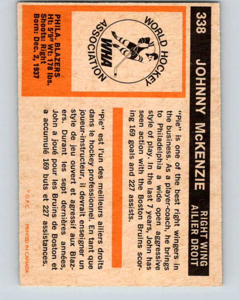 1972-73 WHA O-Pee-Chee #338 John McKenzie Philadelphia Blazers V7003