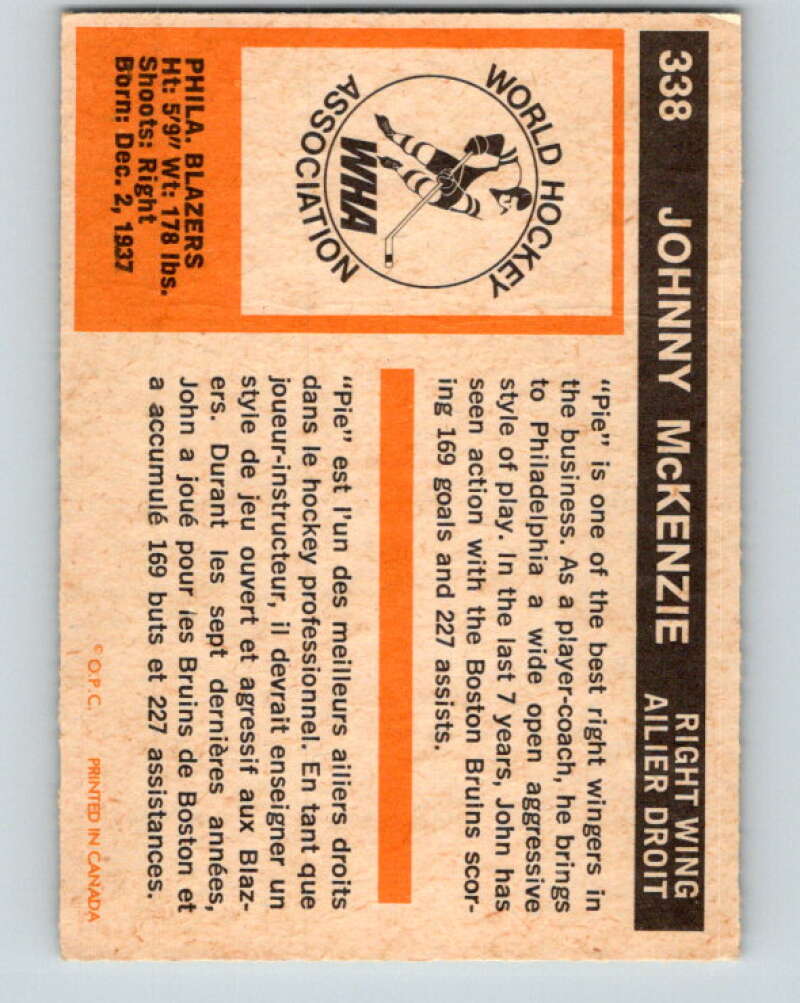 1972-73 WHA O-Pee-Chee #338 John McKenzie Philadelphia Blazers V7004