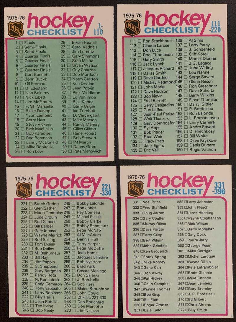1975-76 O-Pee-Chee NHL Hockey Complete Set 1-396 Ex-Mt *0169