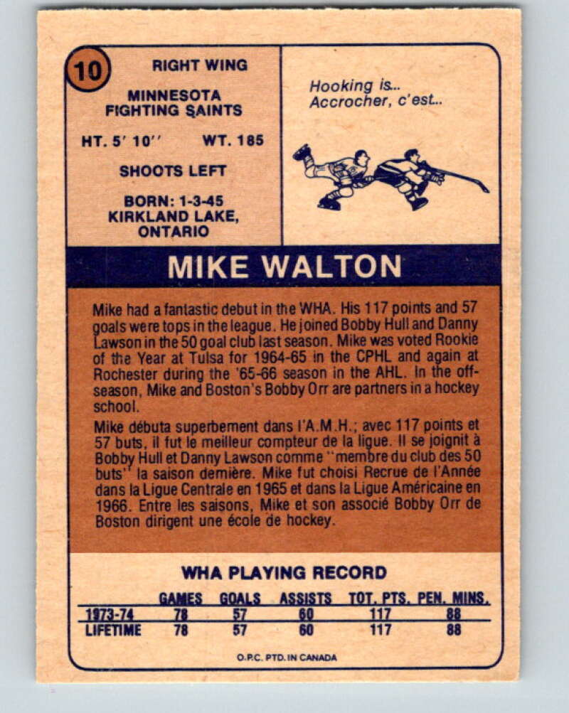 1974-75 WHA O-Pee-Chee #10 Mike Walton Minnesota V7032