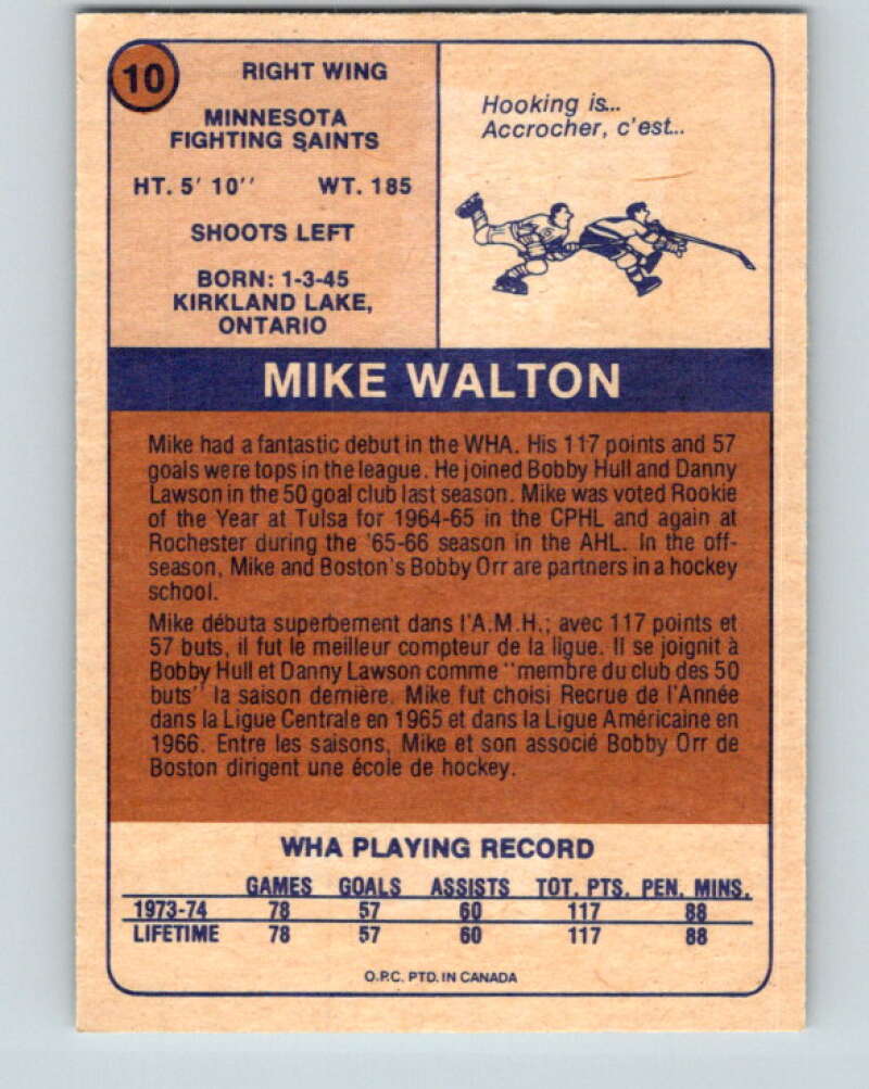 1974-75 WHA O-Pee-Chee #10 Mike Walton Minnesota V7033
