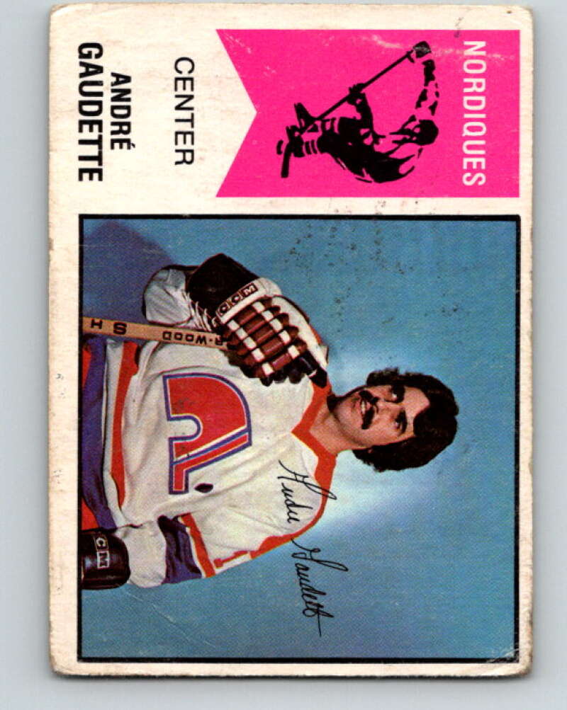 1974-75 WHA O-Pee-Chee #46 Andre Gaudette RC Rookie Quebec Nordiques V7115