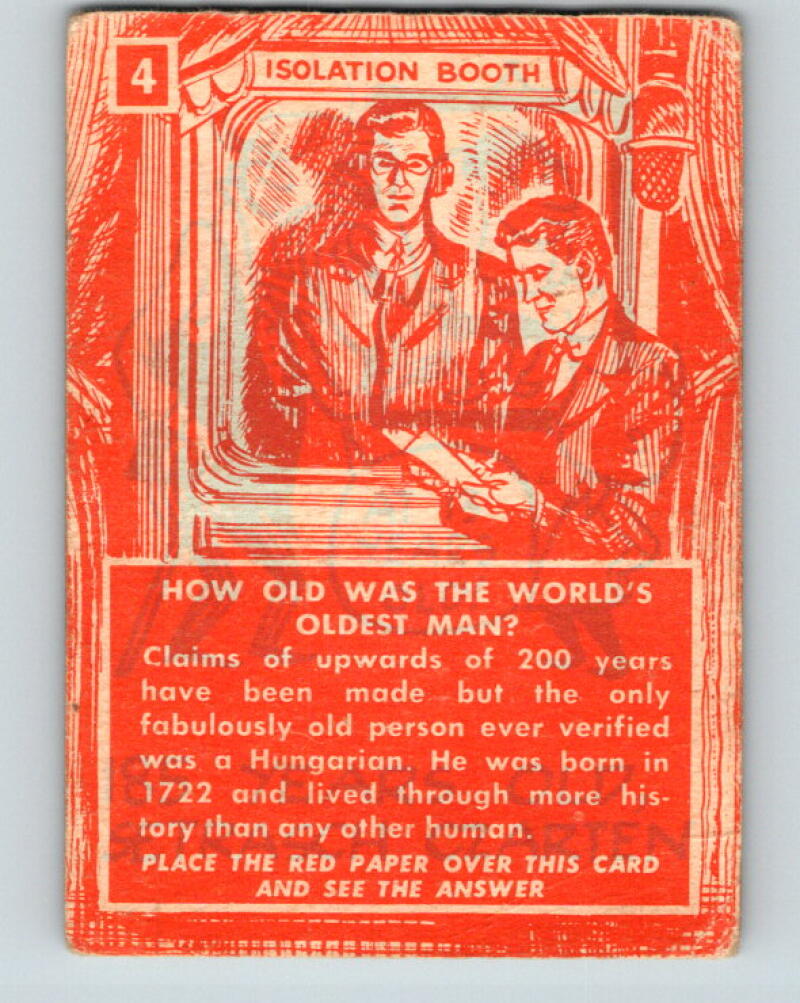 1957 Topps Isolation Booth #4 How old was the world's oldest man? V7344
