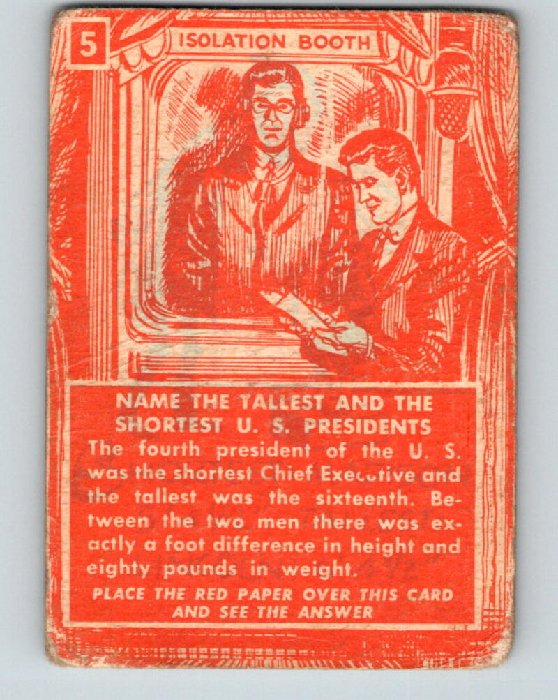 1957 Topps Isolation Booth #5 Name the tallest & shortest U.S. presidents? V7345