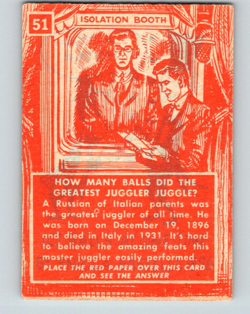 1957 Topps Isolation Booth #51 How many balls did the greatest juggler juggle? V7332