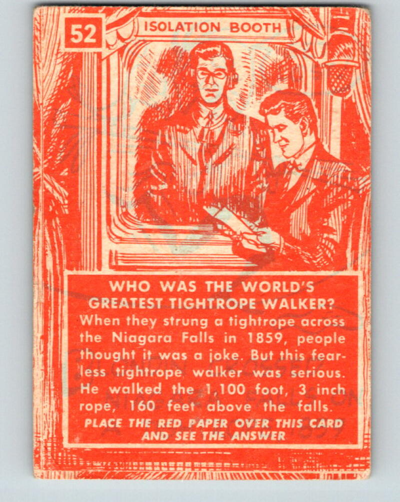 1957 Topps Isolation Booth #52 Who was the world's greatest tightrope walker? V7355