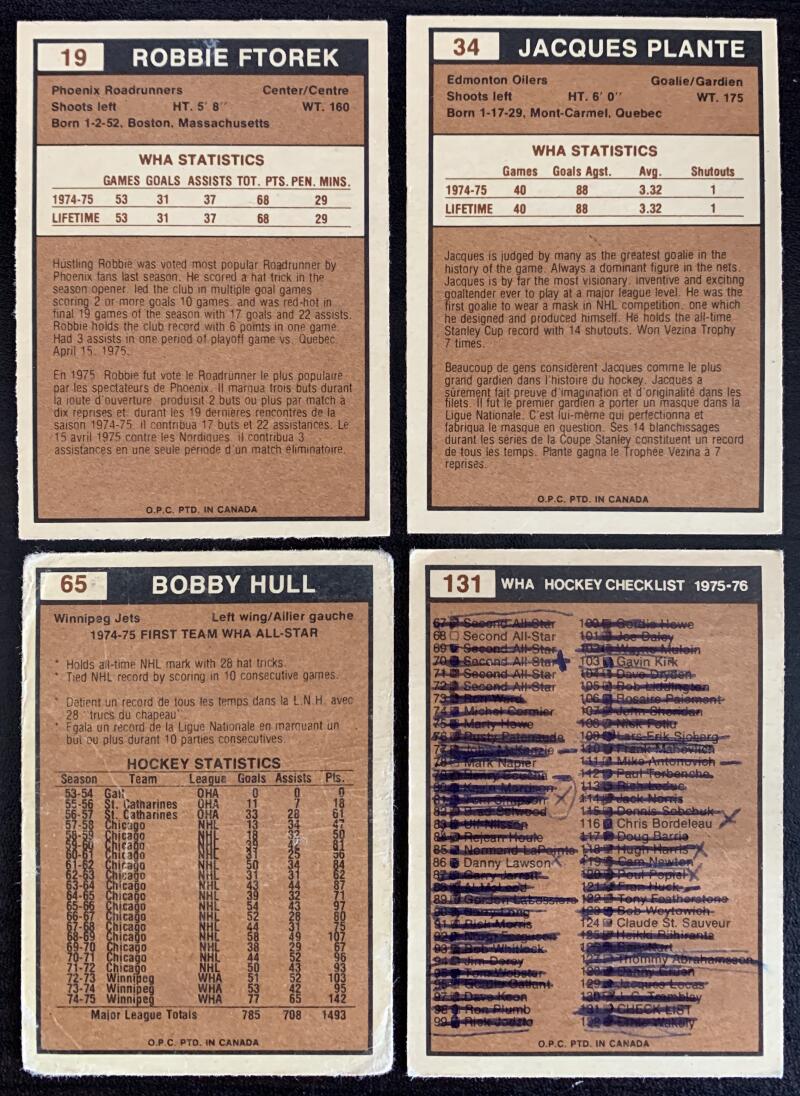 1975-76 WHA O-Pee-Chee NHL Hockey Complete Set 1-132 EX-NM *0170