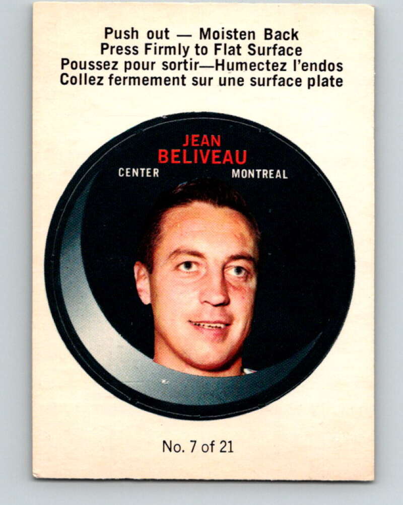 1968-69 O-Pee-Chee Puck Stickers #7 Jean Beliveau Montreal Canadiens V7362