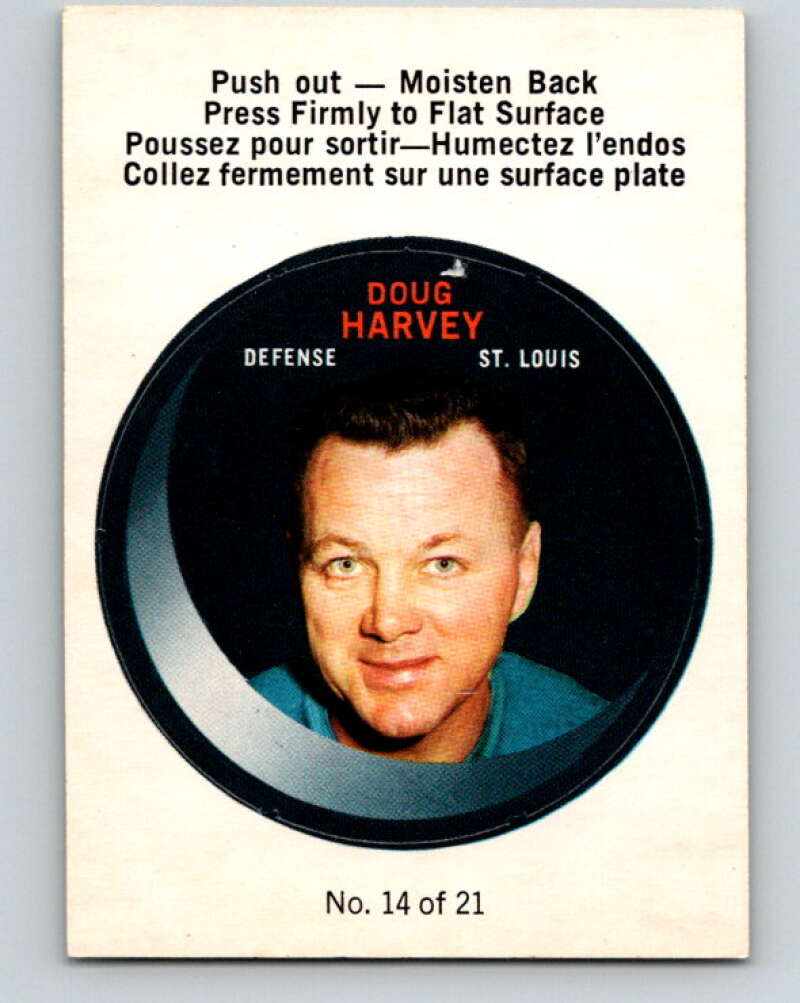 1968-69 O-Pee-Chee Puck Stickers #14 Doug Harvey St. Louis Blues V7375