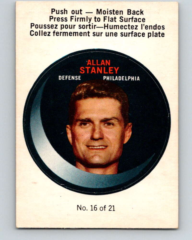 1968-69 O-Pee-Chee Puck Stickers #16 Allan Stanley Philadelphia Flyers V7376