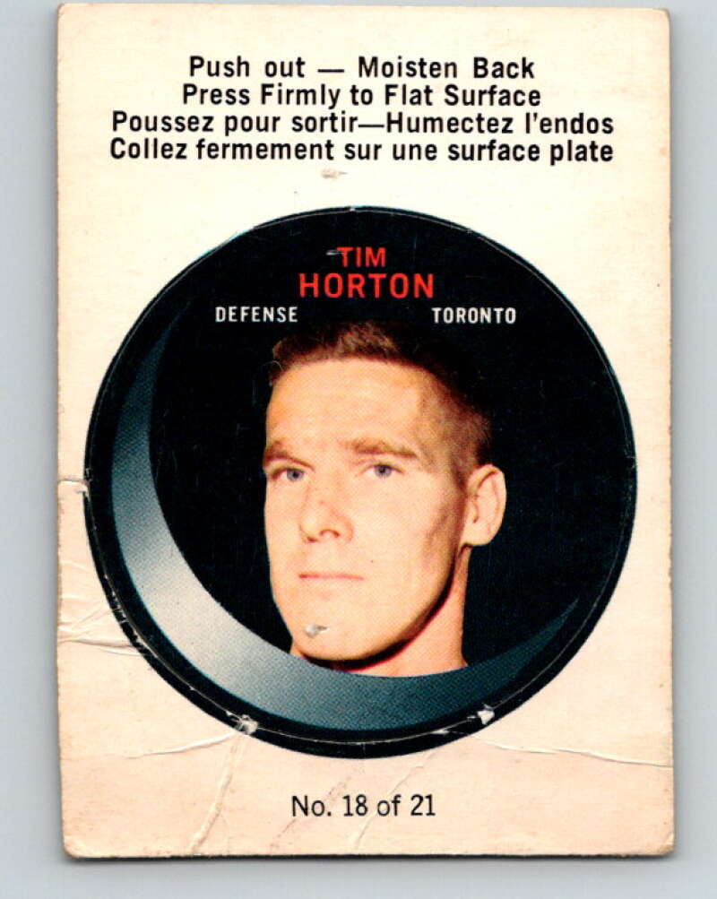 1968-69 O-Pee-Chee Puck Stickers #18 Tim Horton Toronto Maple Leafs V7378