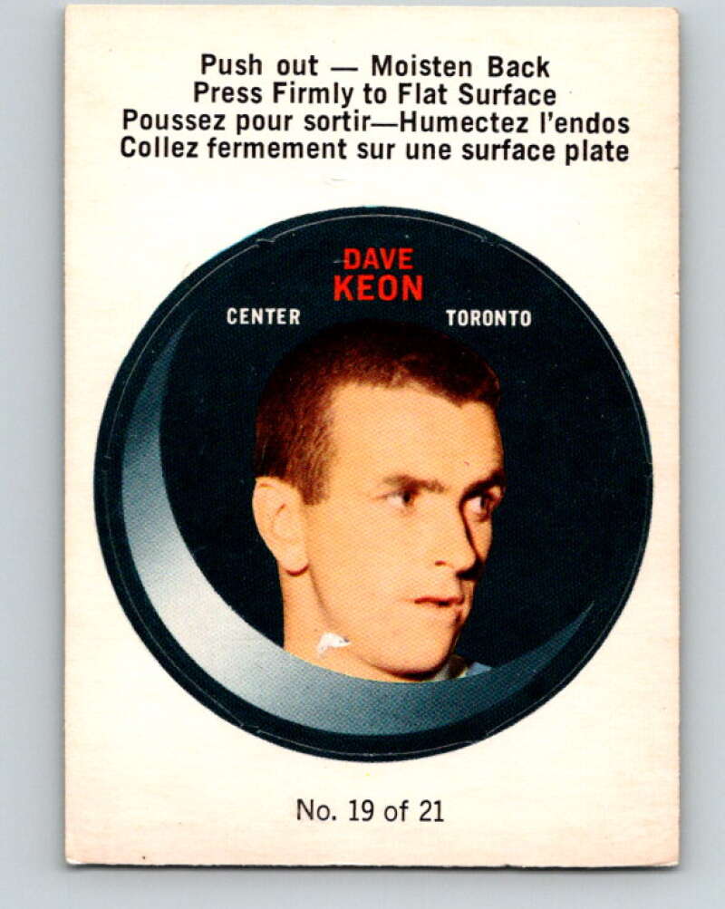 1968-69 O-Pee-Chee Puck Stickers #19 Dave Keon Toronto Maple Leafs V7379