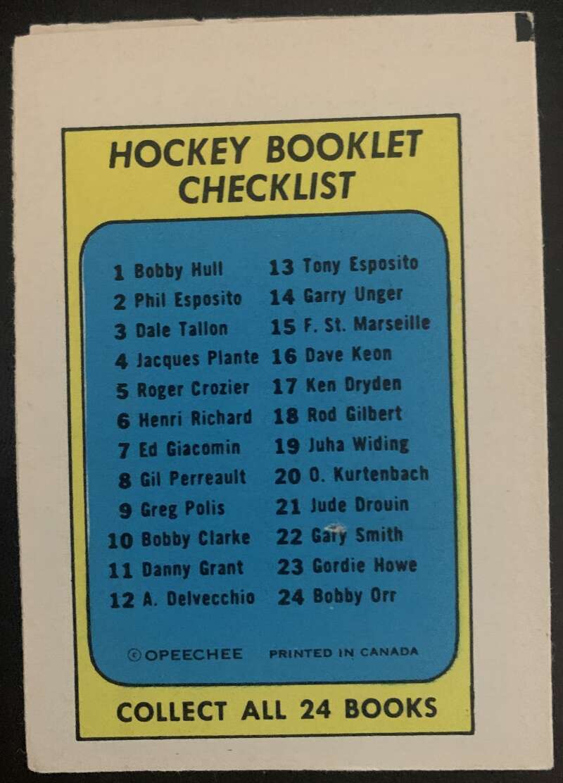 1971-72 O-Pee-Chee Booklets #13 Tony Esposito Chicago Blackhawks V7429