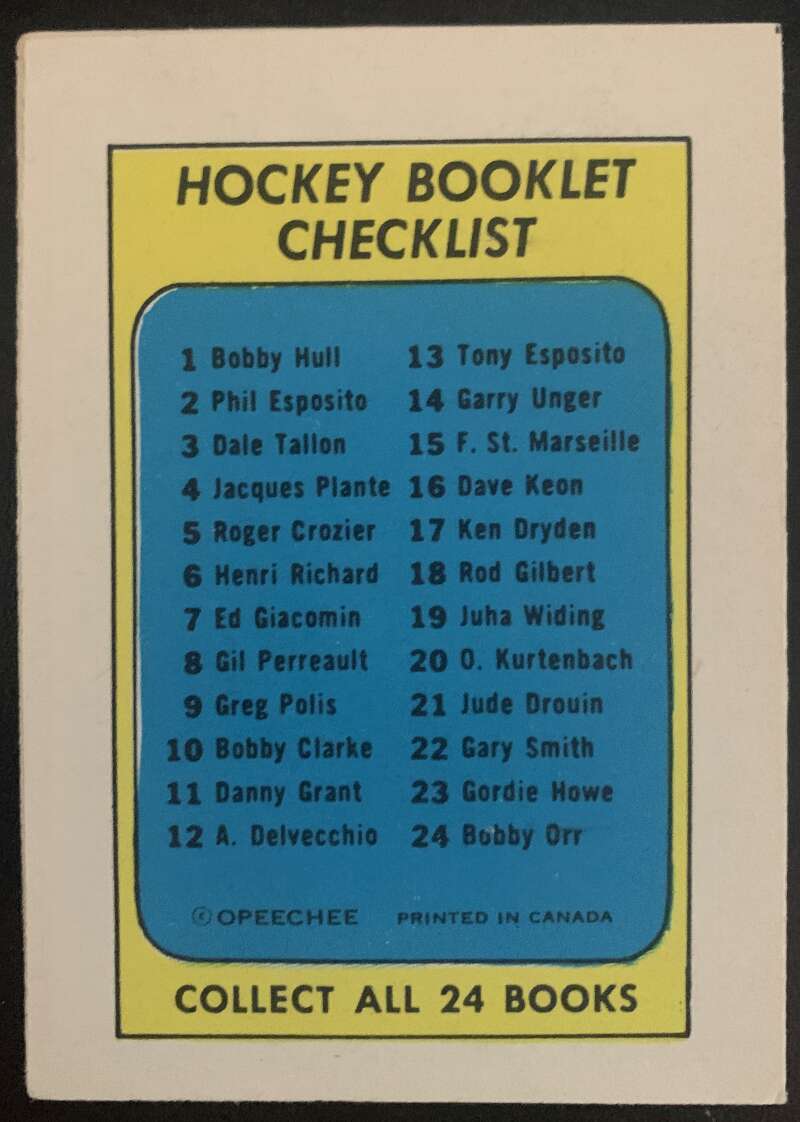 1971-72 O-Pee-Chee Booklets #13 Tony Esposito Chicago Blackhawks V7430
