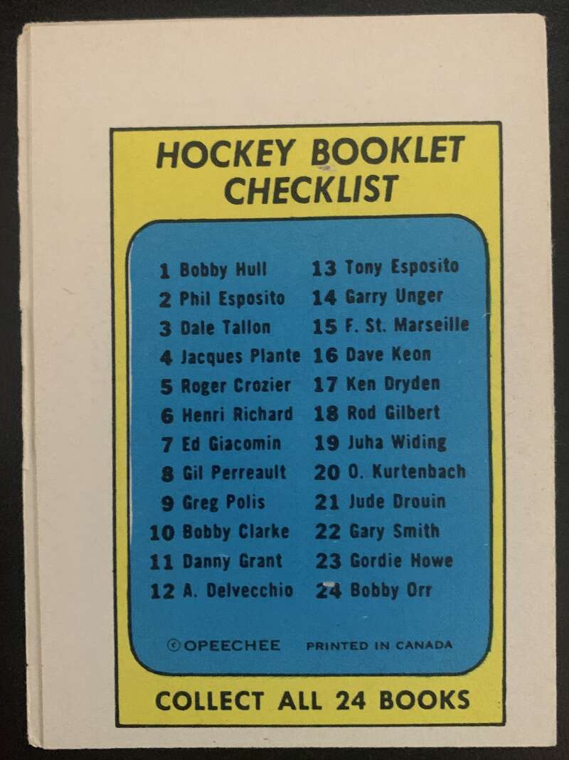 1971-72 O-Pee-Chee Booklets #13 Tony Esposito Chicago Blackhawks V7432