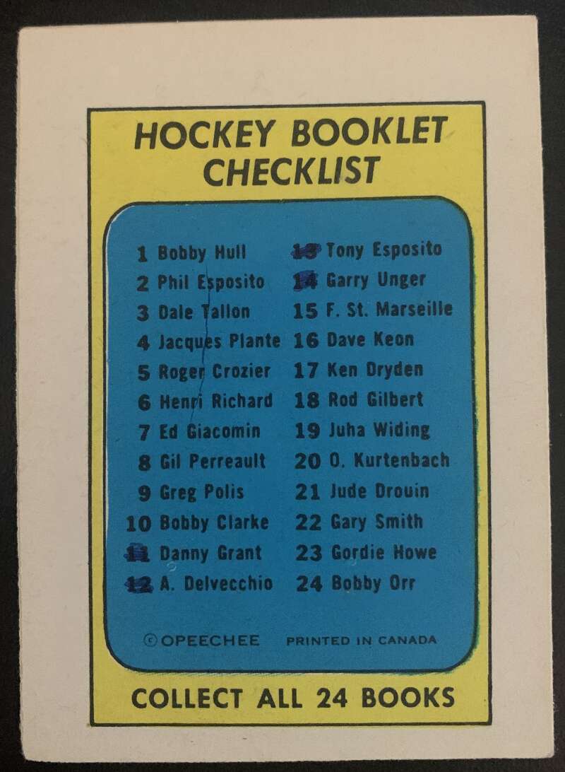 1971-72 O-Pee-Chee Booklets #13 Tony Esposito Chicago Blackhawks V7433