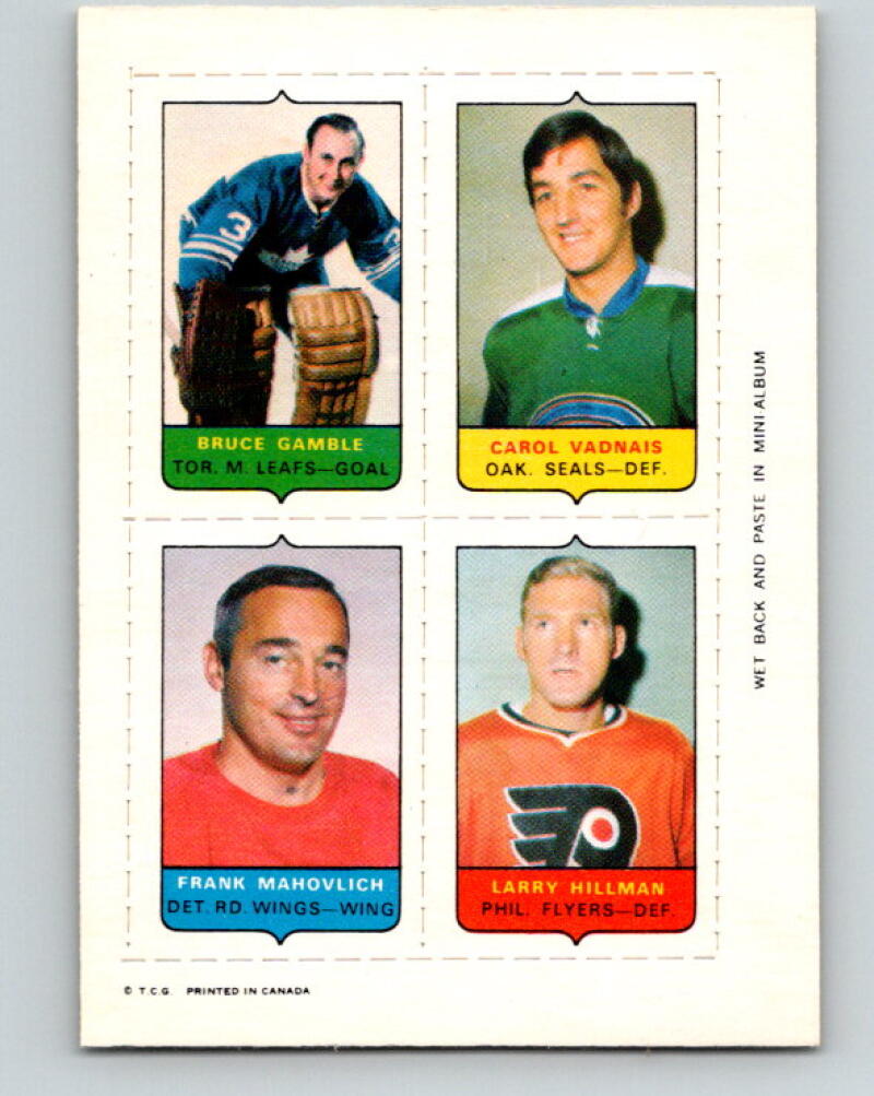 V7492--1969-70 O-Pee-Chee Four-in-One Gamble/Vadnais/Mahovlich/Hillman