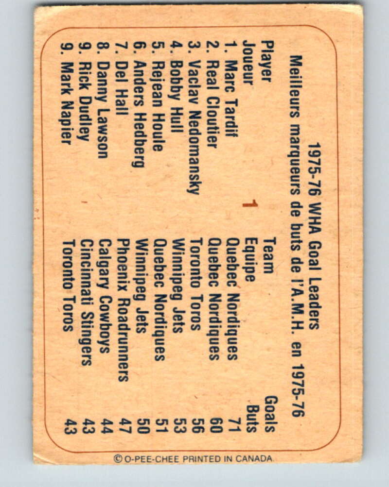 1976-77 WHA O-Pee-Chee #1 Tardif/Cloutier/Nedomansky V7633