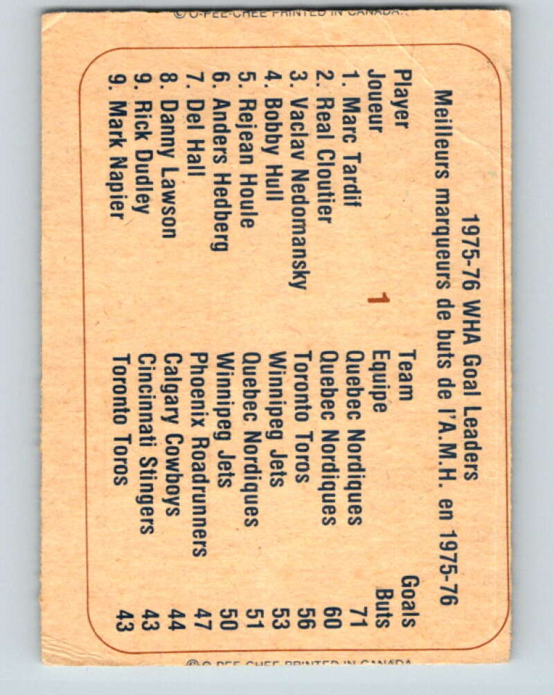 1976-77 WHA O-Pee-Chee #1 Tardif/Cloutier/Nedomansky V7634