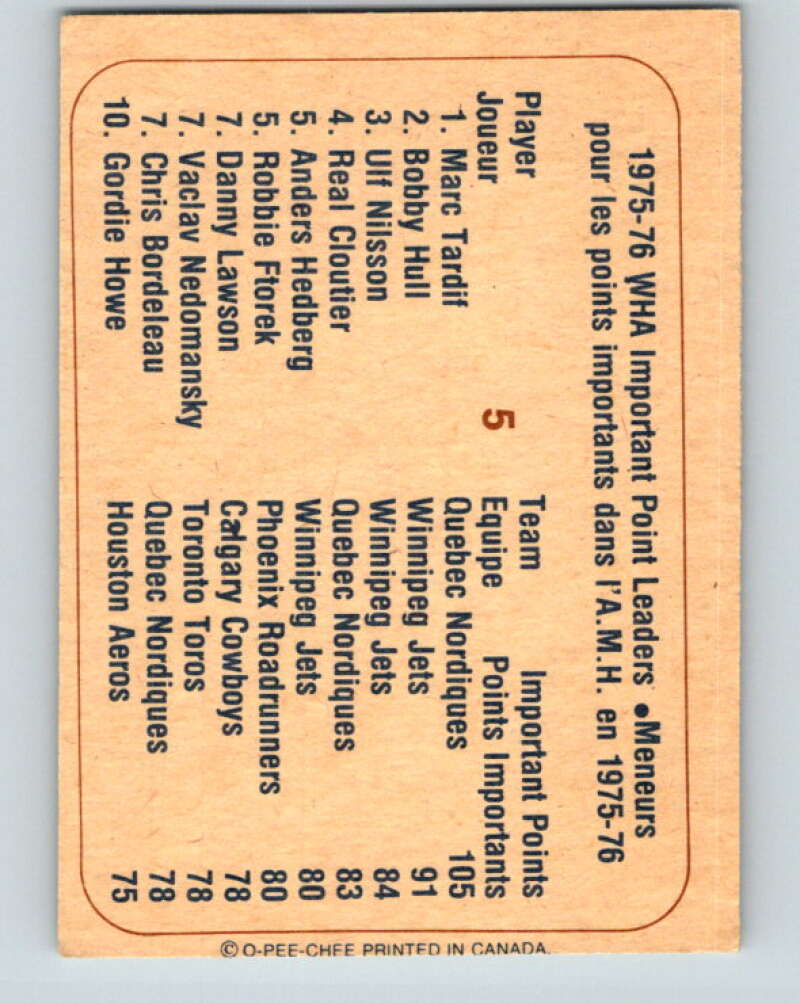 1976-77 WHA O-Pee-Chee #5 Tardif/Hull/ Nilsson V7638
