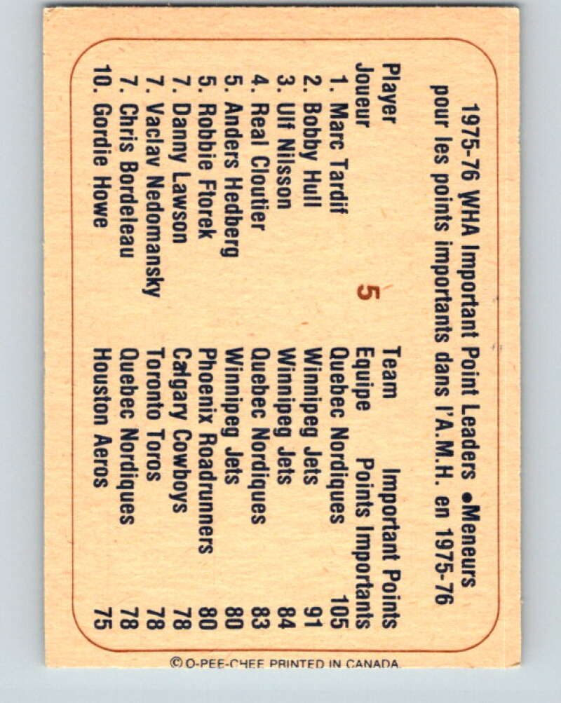 1976-77 WHA O-Pee-Chee #5 Tardif/Hull/ Nilsson V7639