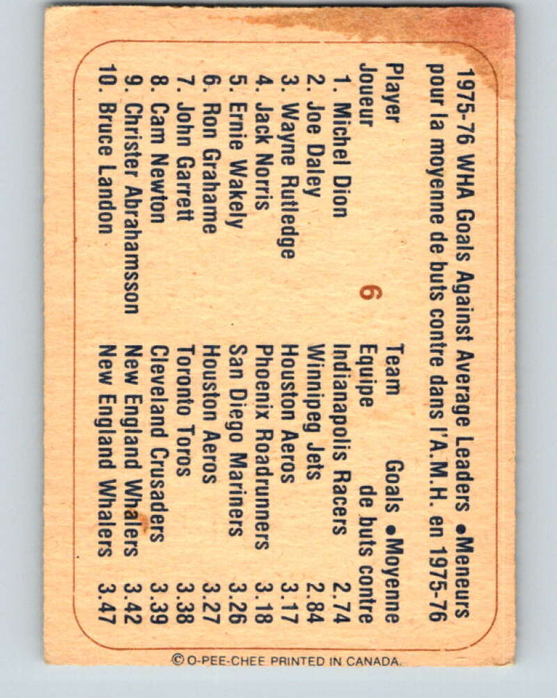 1976-77 WHA O-Pee-Chee #6 Dion/Daley/Rutledge V7641