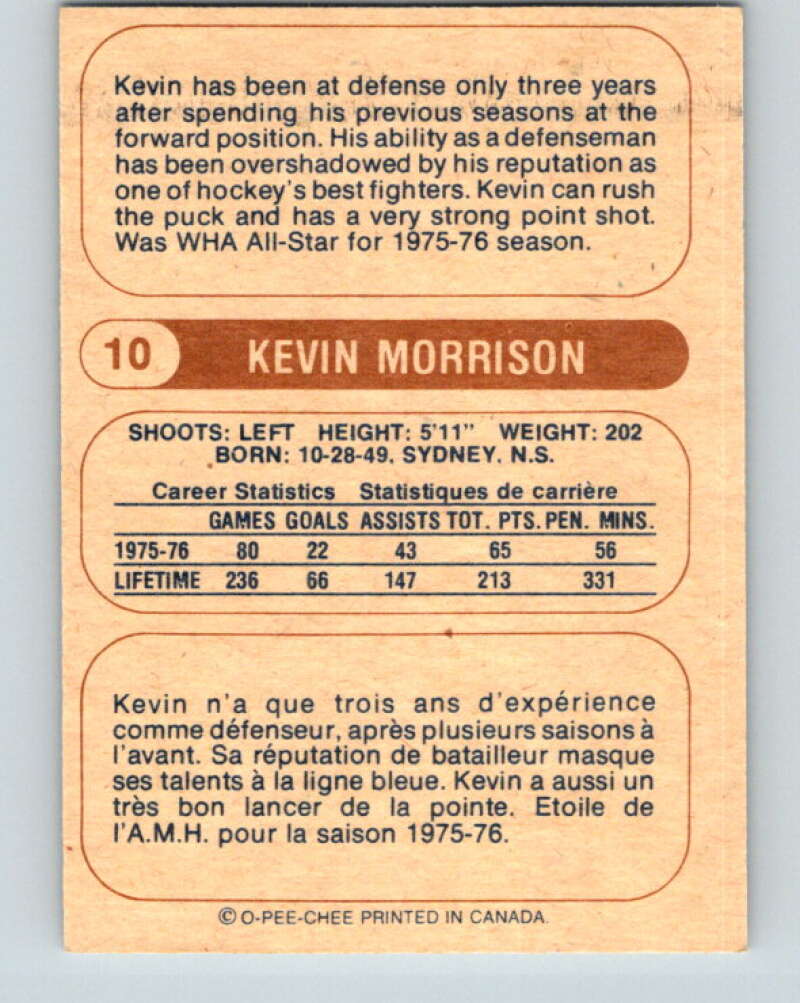 1976-77 WHA O-Pee-Chee #10 Kevin Morrison San Diego Mariners V7646